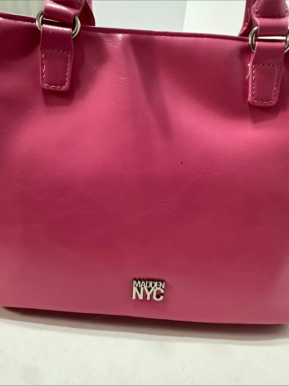 Hot Pink Patent Satchel with Fluffy Bunny Charm